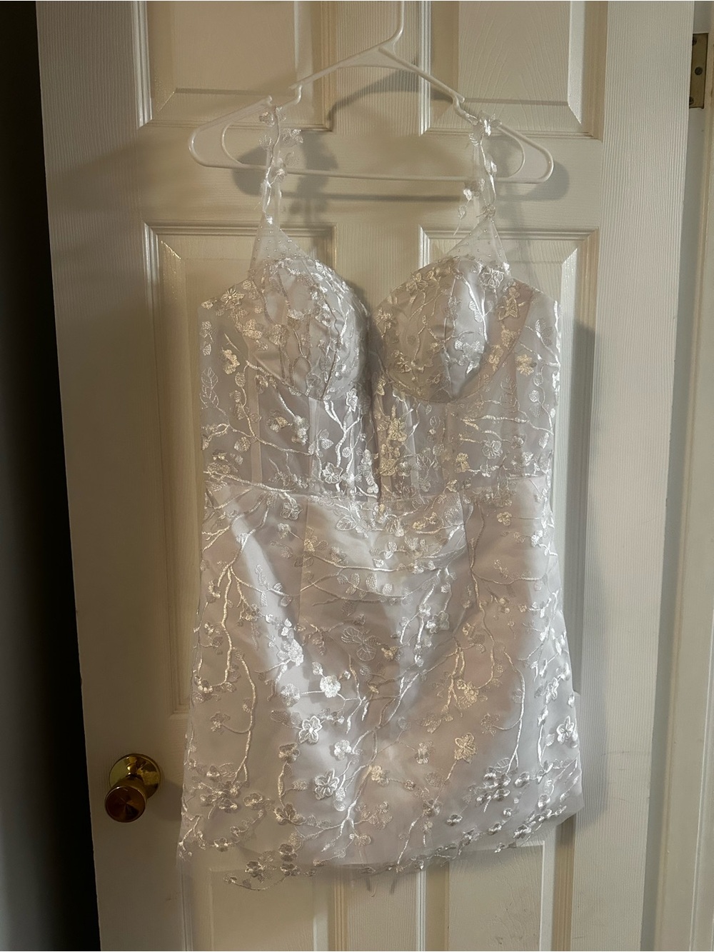 White Floral Appliqué Lace Mini Dress